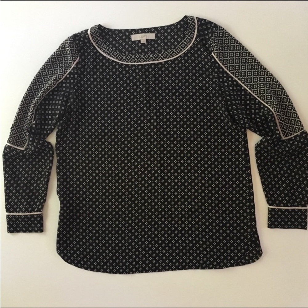 LOFT Black and White Patterned Blouse